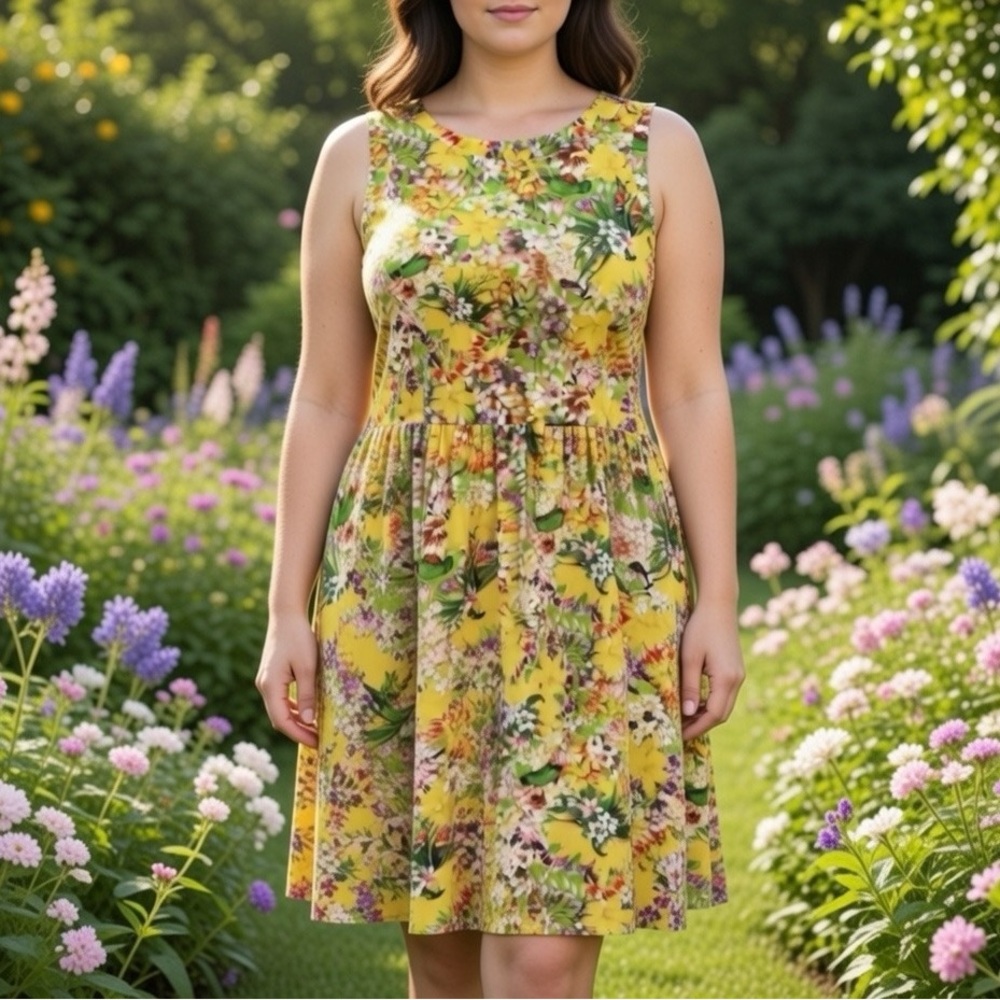 London Times Yellow Floral Dress sz 16
